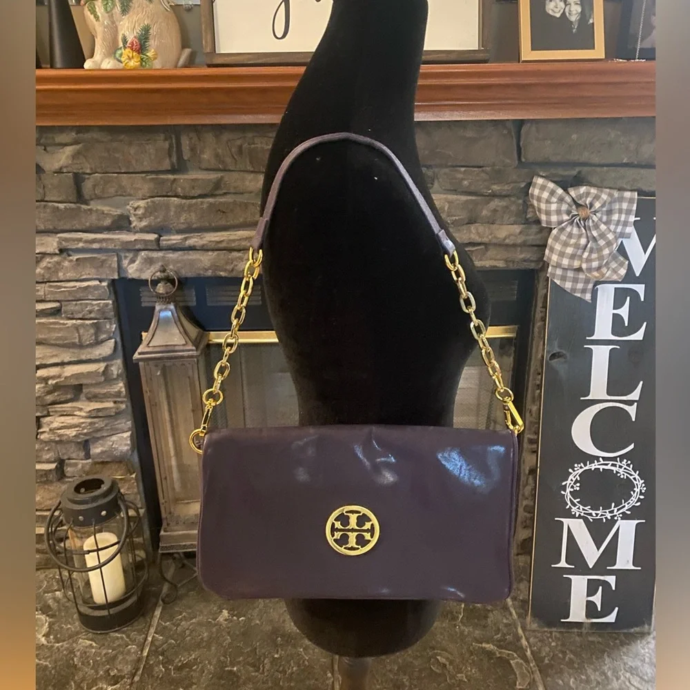 Tory Burch Plum Leather Shoulder/Clutch Bag
